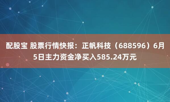 配股宝 股票行情快报：正帆科技（688596）6月5日主力资金净买入585.24万元