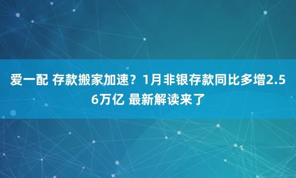 爱一配 存款搬家加速？1月非银存款同比多增2.56万亿 最新解读来了